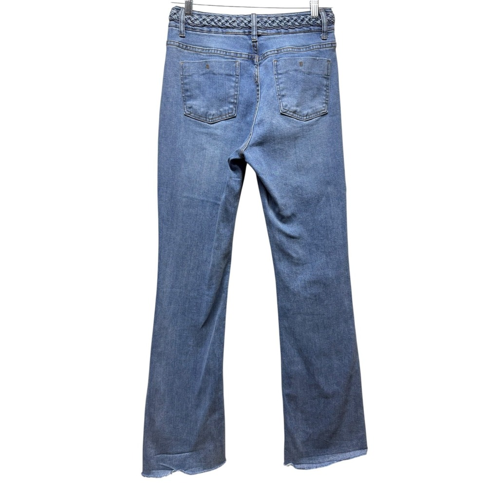 Oat New York Women Flared High Rise‎ Jeans Sz 2/26 Blue Denim Braided